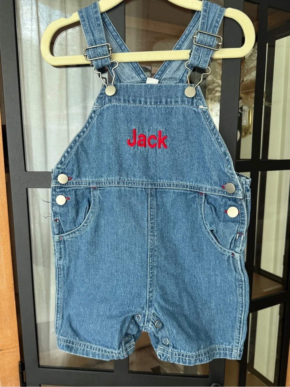 Jack monogrammed overalls denim shortall baby toddler boy classic embroidered